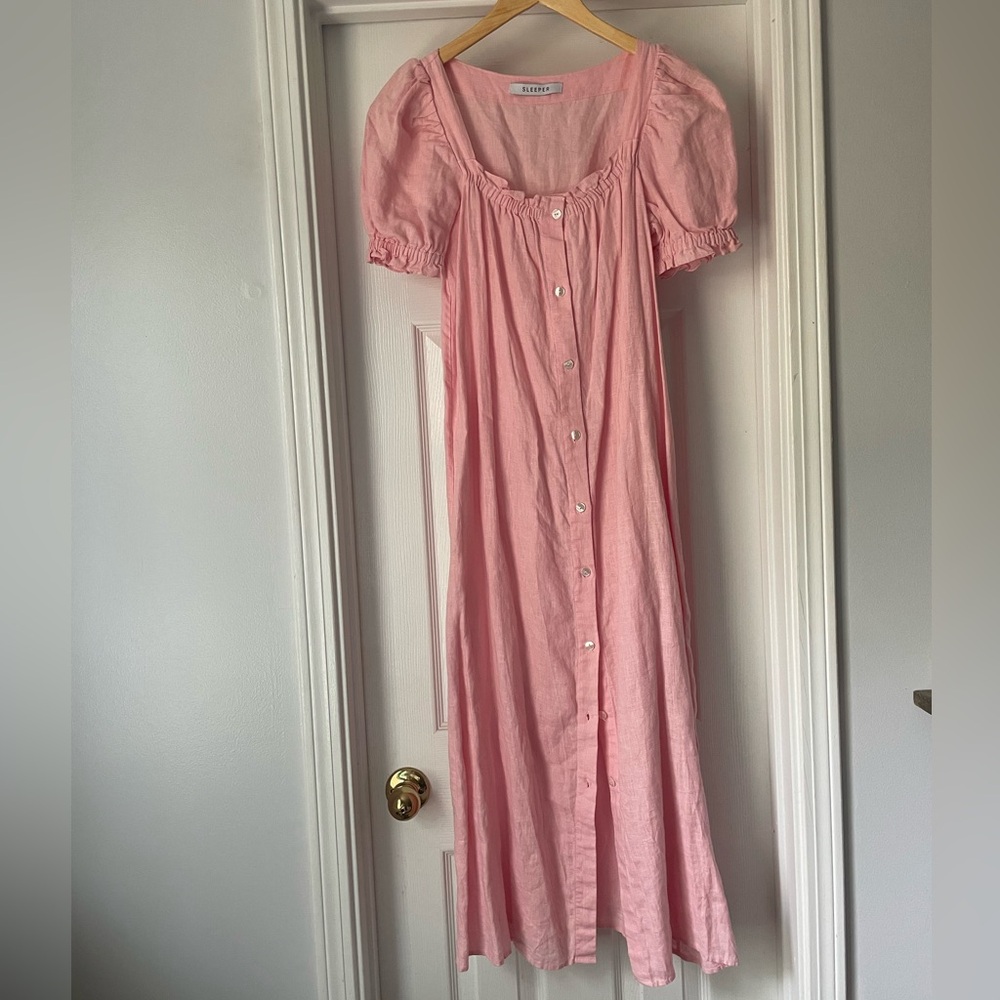 Sleeper Pink Brigitte Linen Maxi Dress